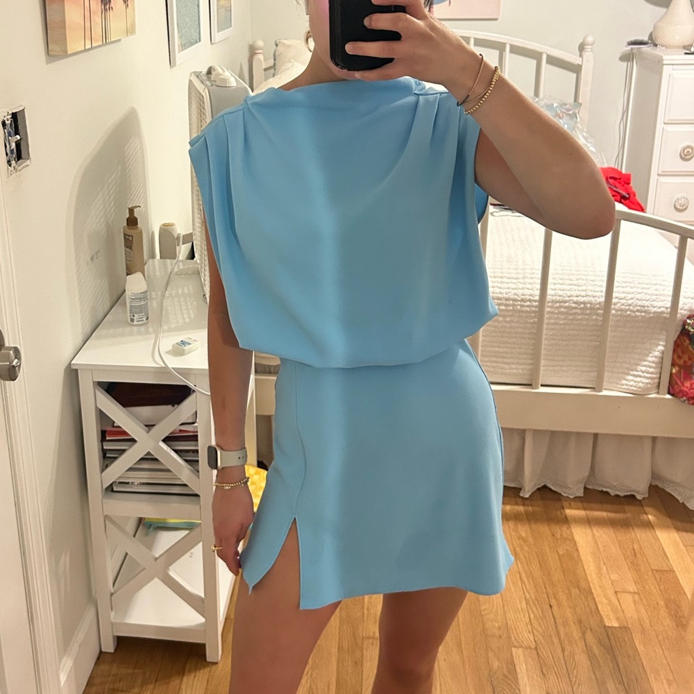 Amanda Uprichard High Neck Blue Dress